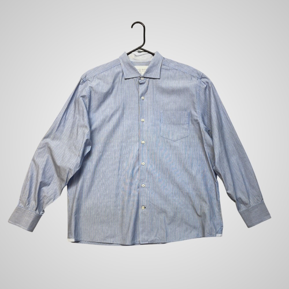 Madison Washed Poplins Button Down‎ Shirt Mens XL Blue Striped Excellent Cotton